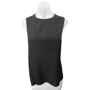 Theory Womens Black Silk Satin Sleeveless Button Pullover Blouse Tank Top Size L